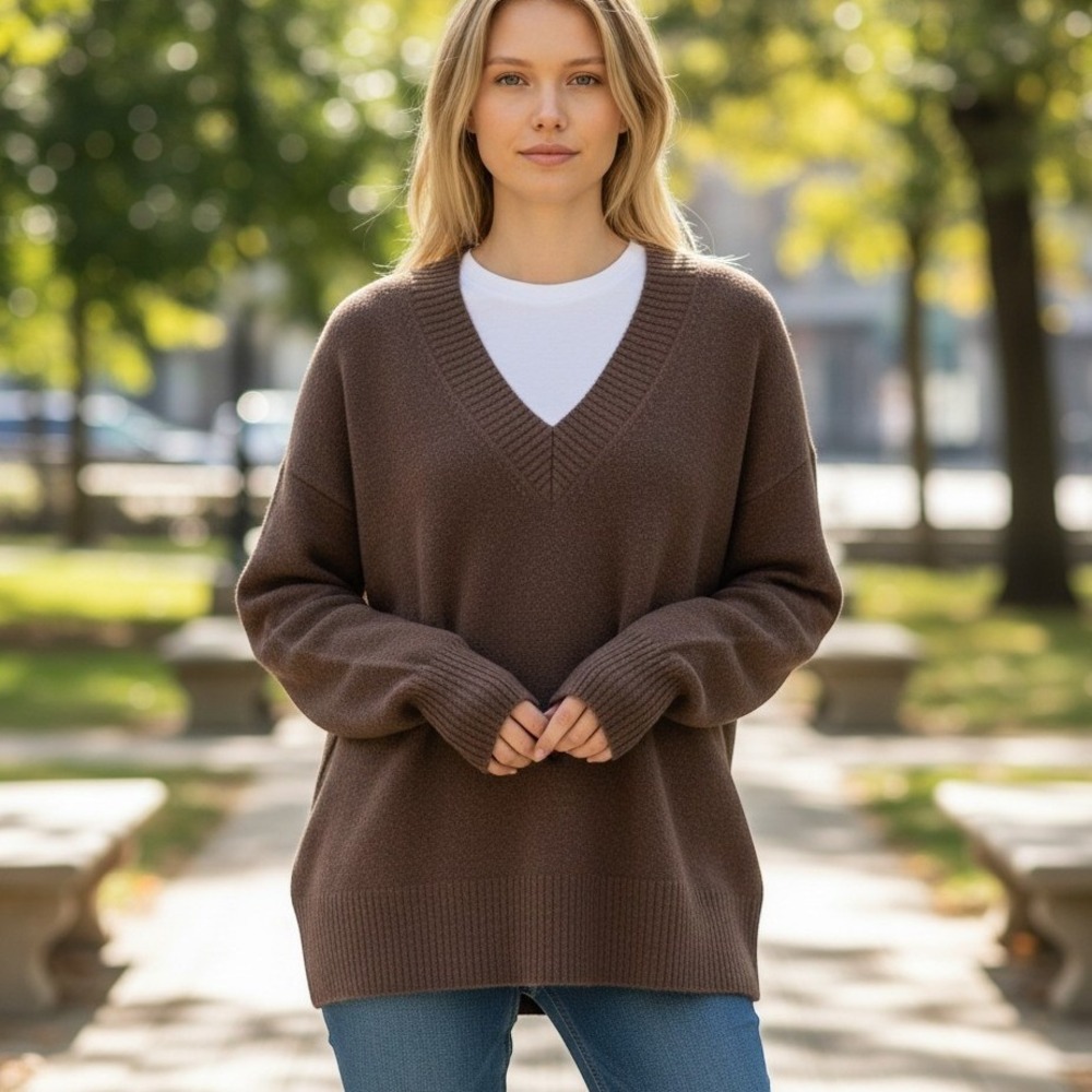 Cyrus Oversized Sweater Women XS Brown Wool Blend Minimalist Earthy Loungewear